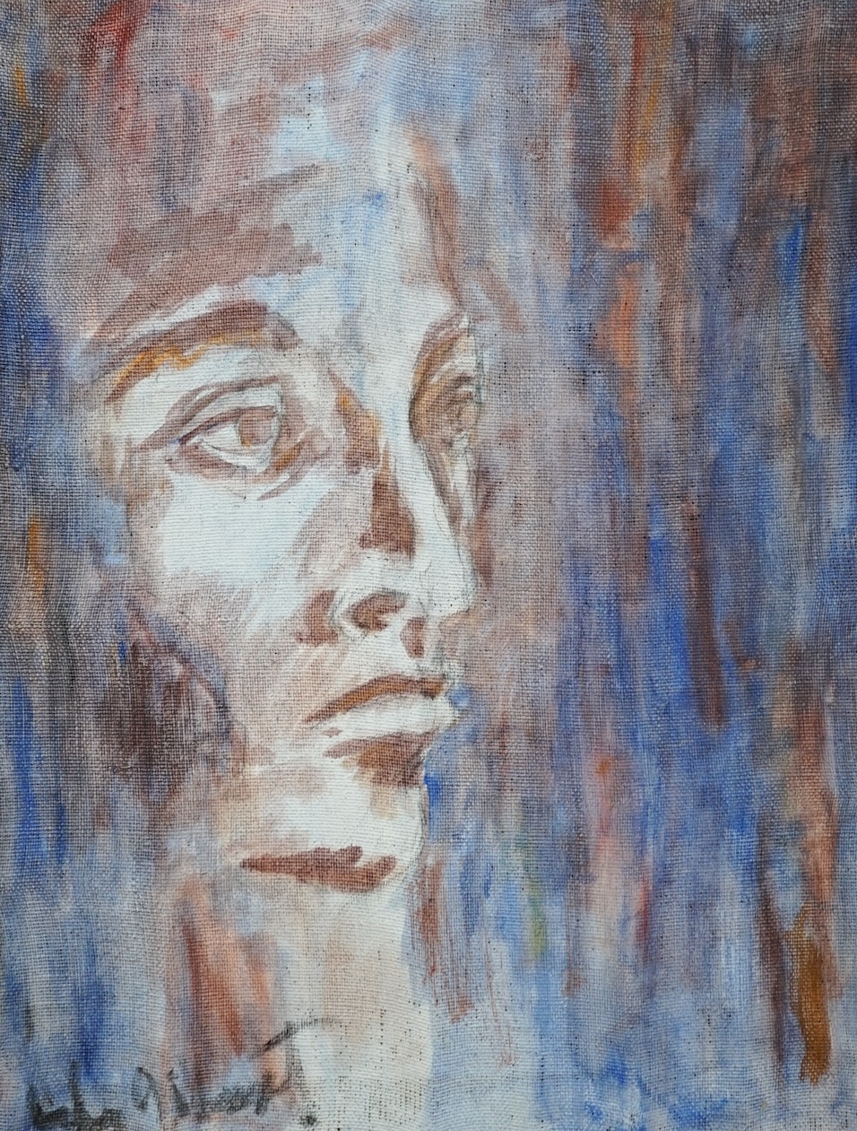 20th century School, oil on canvas, Head study, indistinctly signed, 52 x 41cm. Condition - good